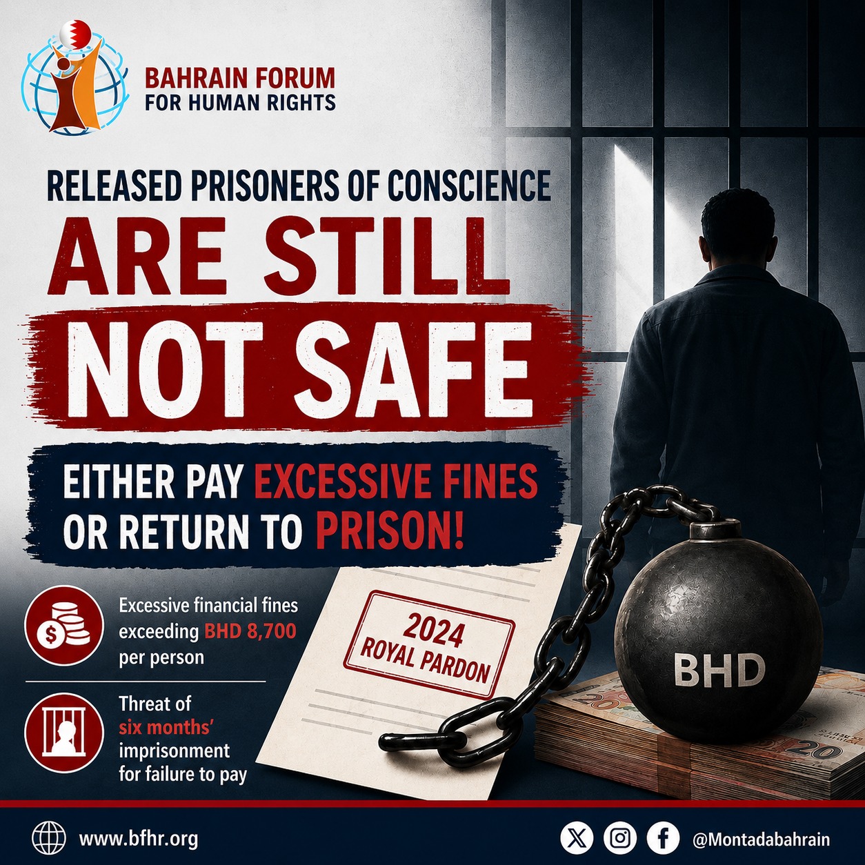 Bahrain Forum for Human Rights: Released Prisoners of Conscience Are Still Not Safe&mdash;Pay Excessive Fines or Return to Prison!